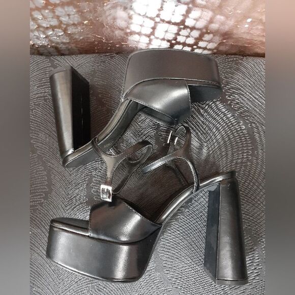 Zara Black Faux Leather Platform Heel Sandals - Picture 11 of 14